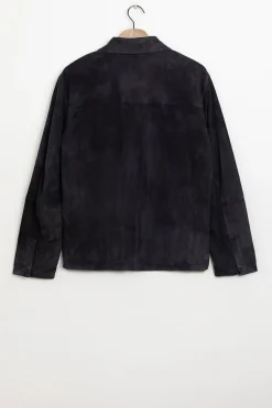 Donkerblauwe suède jas reversible
