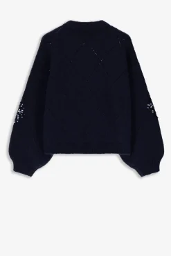 Donkerblauwe trui met pailletten