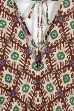 Donkerbruine kaftan jumpsuit met ikat print