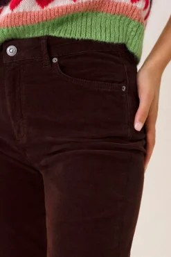 Donkerbruine mid waist flared corduroy broek