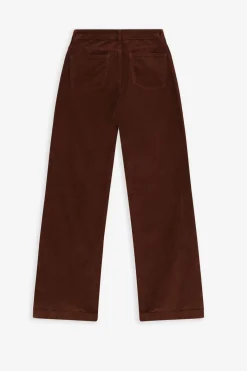 Donkerbruine mid waist flared corduroy broek