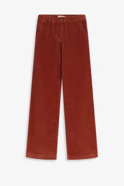 Donkerbruine mid waist wide leg corduroy broek