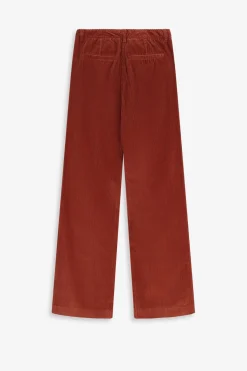 Donkerbruine mid waist wide leg corduroy broek