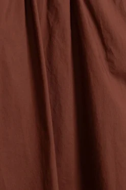 Donkerbruine poplin jurk met open rug
