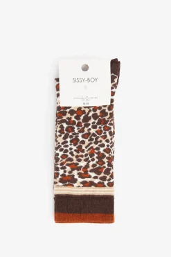 Donkerbruine sokken met leopard print