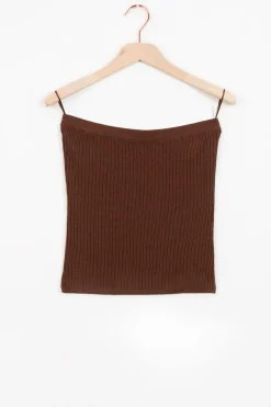 Donkerbruine strapless gebreide top