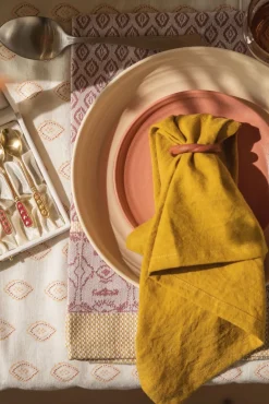 Donkergele handdoek en theedoek Terry