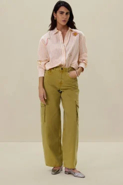Donkergele high waist cargo broek