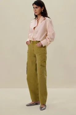 Donkergele high waist cargo broek