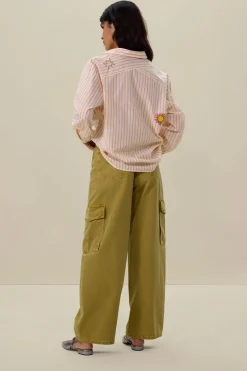 Donkergele high waist cargo broek