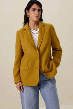 Donkergele linnen oversized blazer