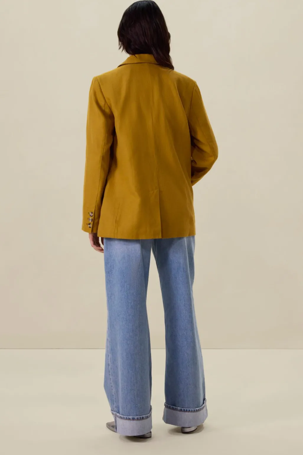 Donkergele linnen oversized blazer