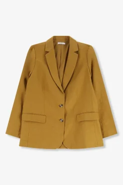 Donkergele linnen oversized blazer