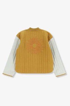Donkergele quilted jas met embroidery