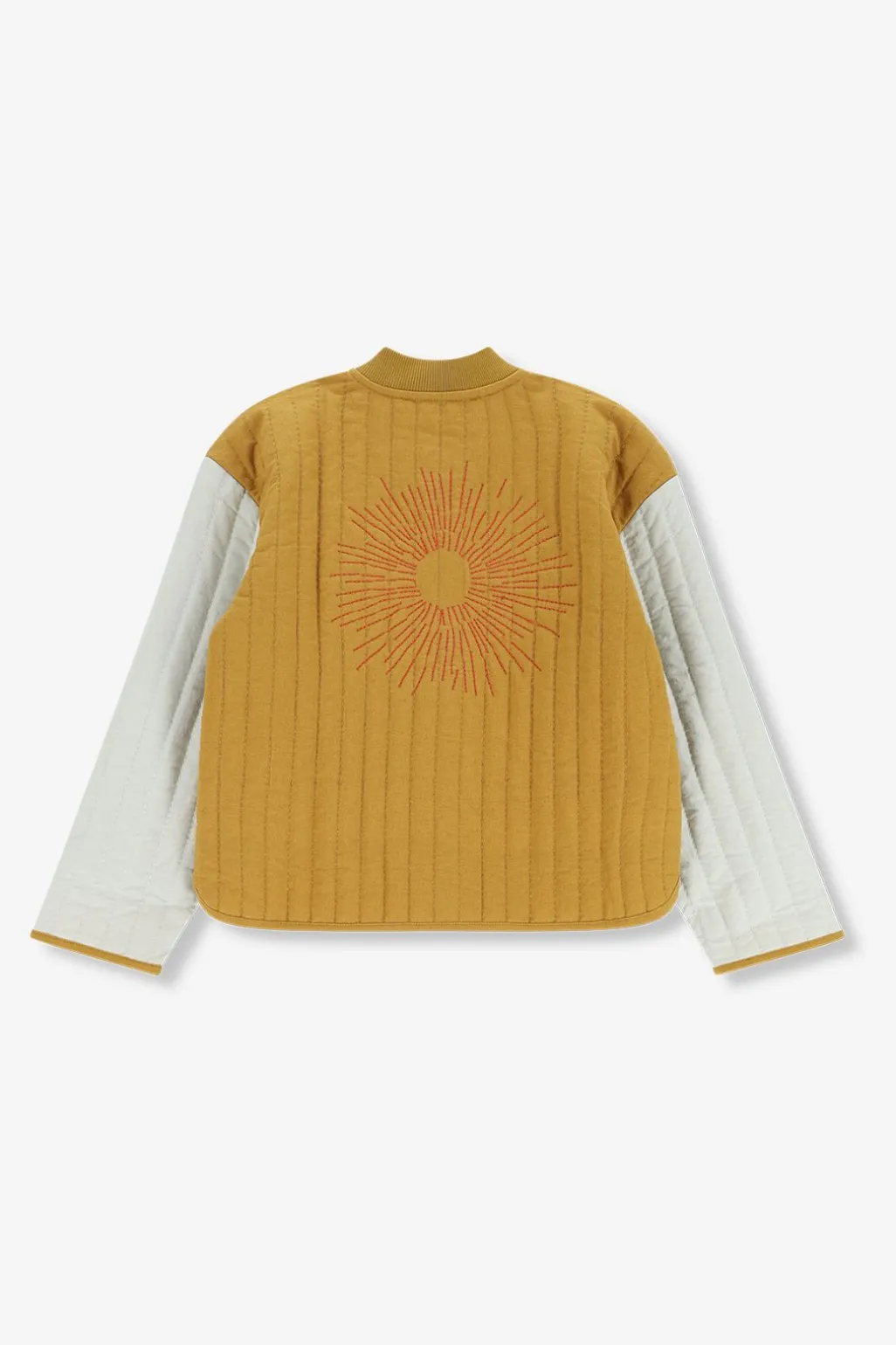 Donkergele quilted jas met embroidery