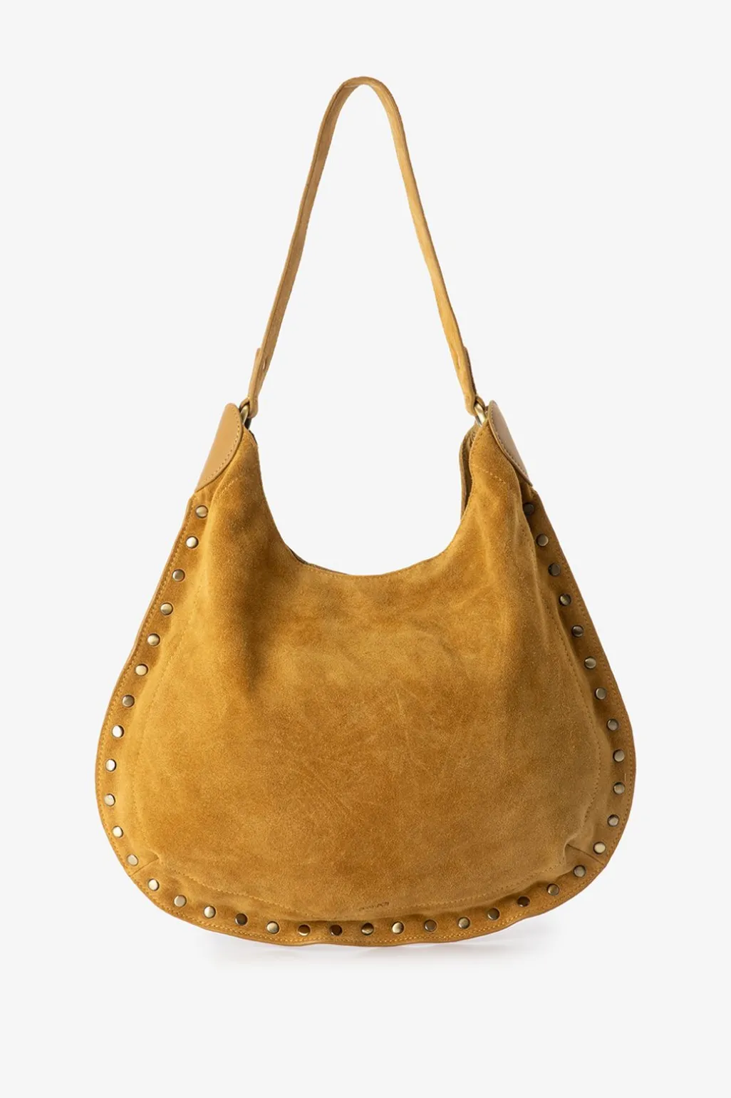Donkergele suede shopper met studs