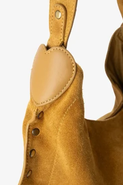 Donkergele suede shopper met studs