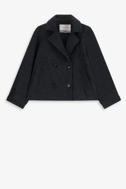 Donkergrijze korte trenchcoat