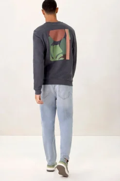 Donkergrijze sweater met print