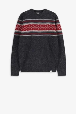 Donkergrijze wollen trui met jacquard print
