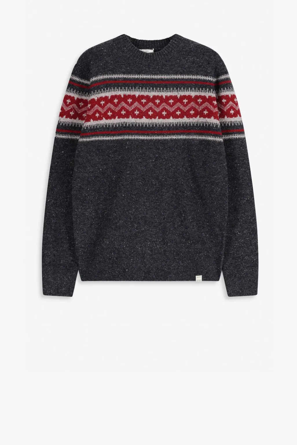 Donkergrijze wollen trui met jacquard print