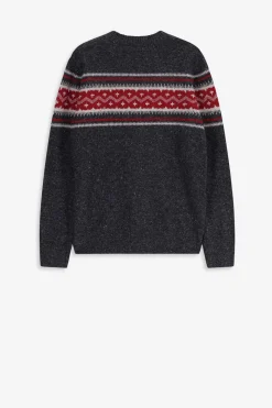 Donkergrijze wollen trui met jacquard print