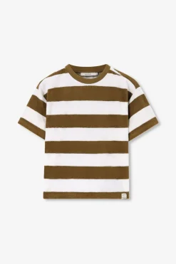 Donkergroen gestreept badstof T-shirt