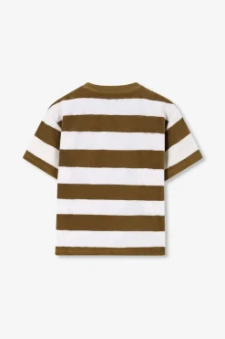 Donkergroen gestreept badstof T-shirt