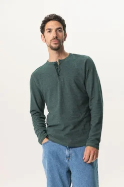 Donkergroen katoenen henley T-shirt