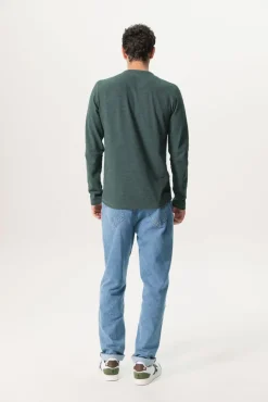 Donkergroen katoenen henley T-shirt