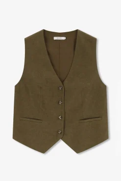 Donkergroen linnen gilet