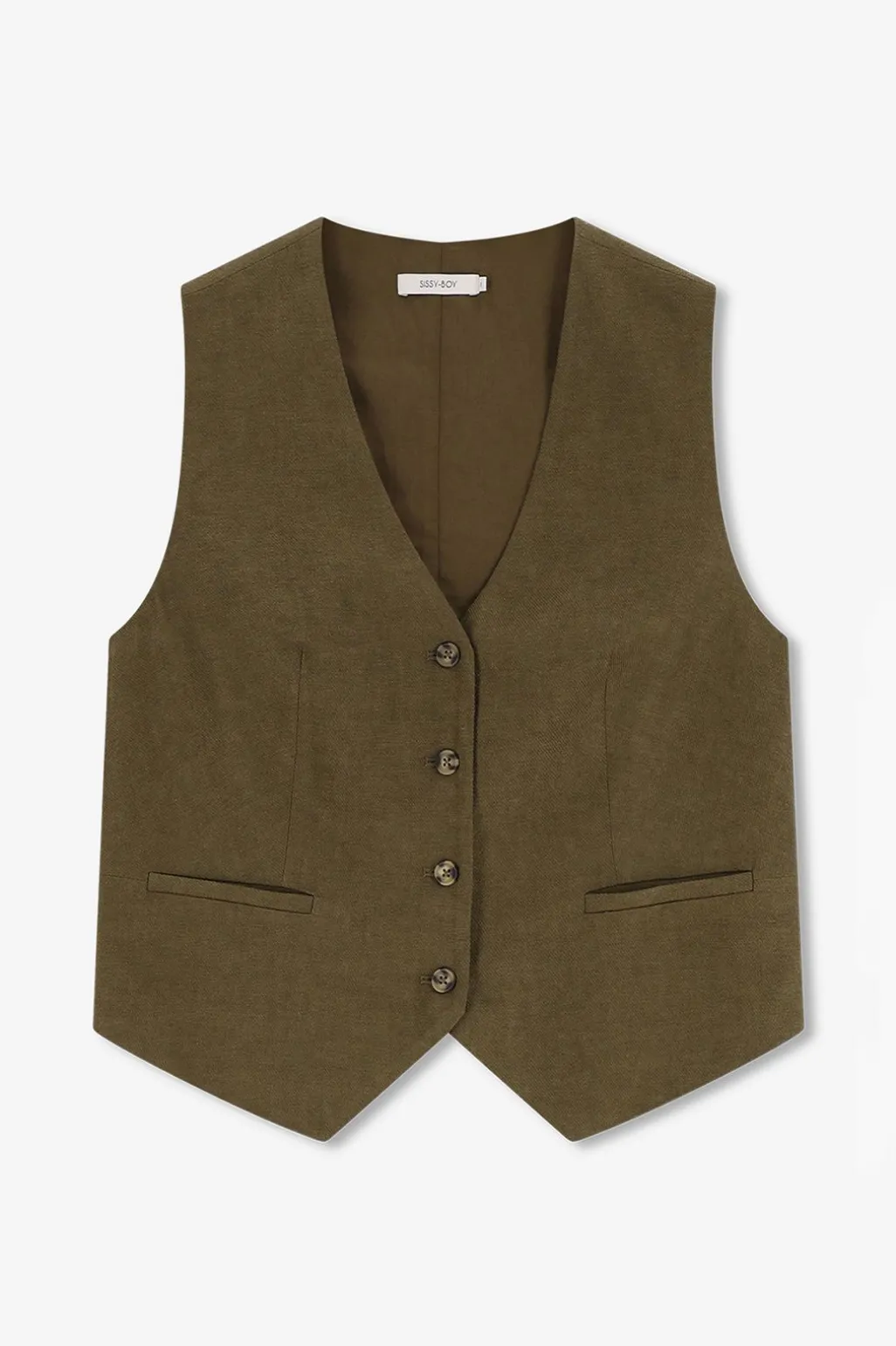 Donkergroen linnen gilet