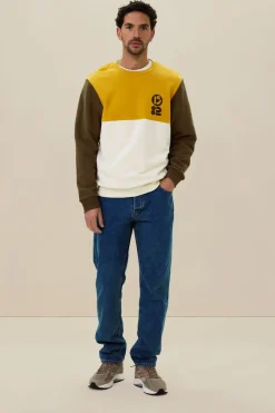 Donkergroene colourblock sweater met artwork