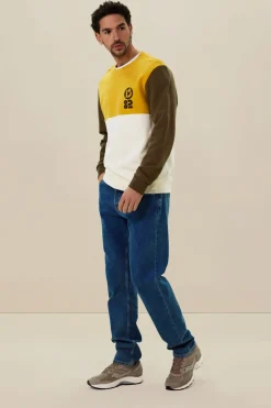 Donkergroene colourblock sweater met artwork