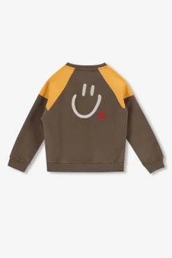 Donkergroene colourblock sweater met artwork