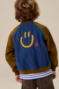 Donkergroene denim bomberjack met artwork