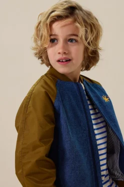 Donkergroene denim bomberjack met artwork