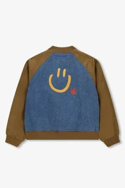 Donkergroene denim bomberjack met artwork
