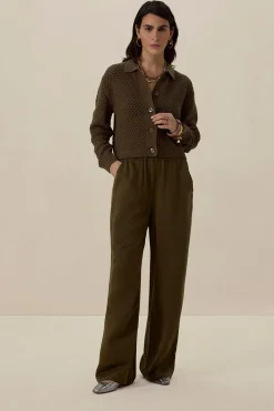 Donkergroene high waist wide leg broek