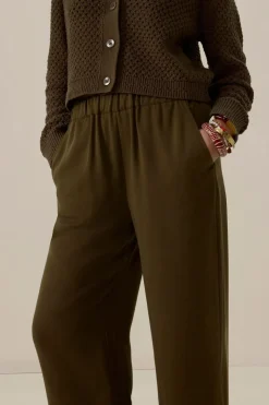 Donkergroene high waist wide leg broek