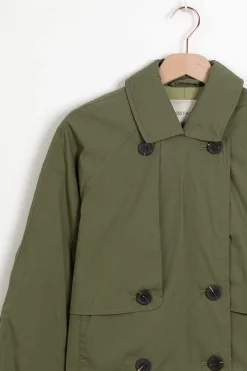 Donkergroene korte trenchcoat
