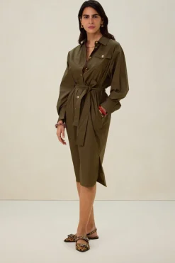 Donkergroene maxi jurk met ceintuur