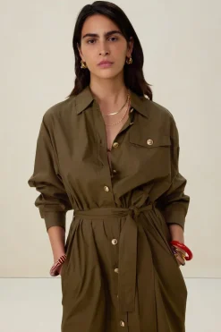 Donkergroene maxi jurk met ceintuur