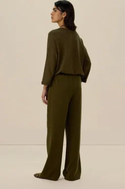 Donkergroene mid waist jersey broek