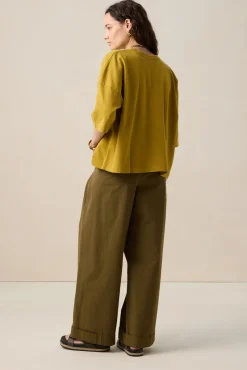 Donkergroene mid waist poplin broek