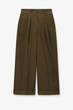 Donkergroene mid waist poplin broek