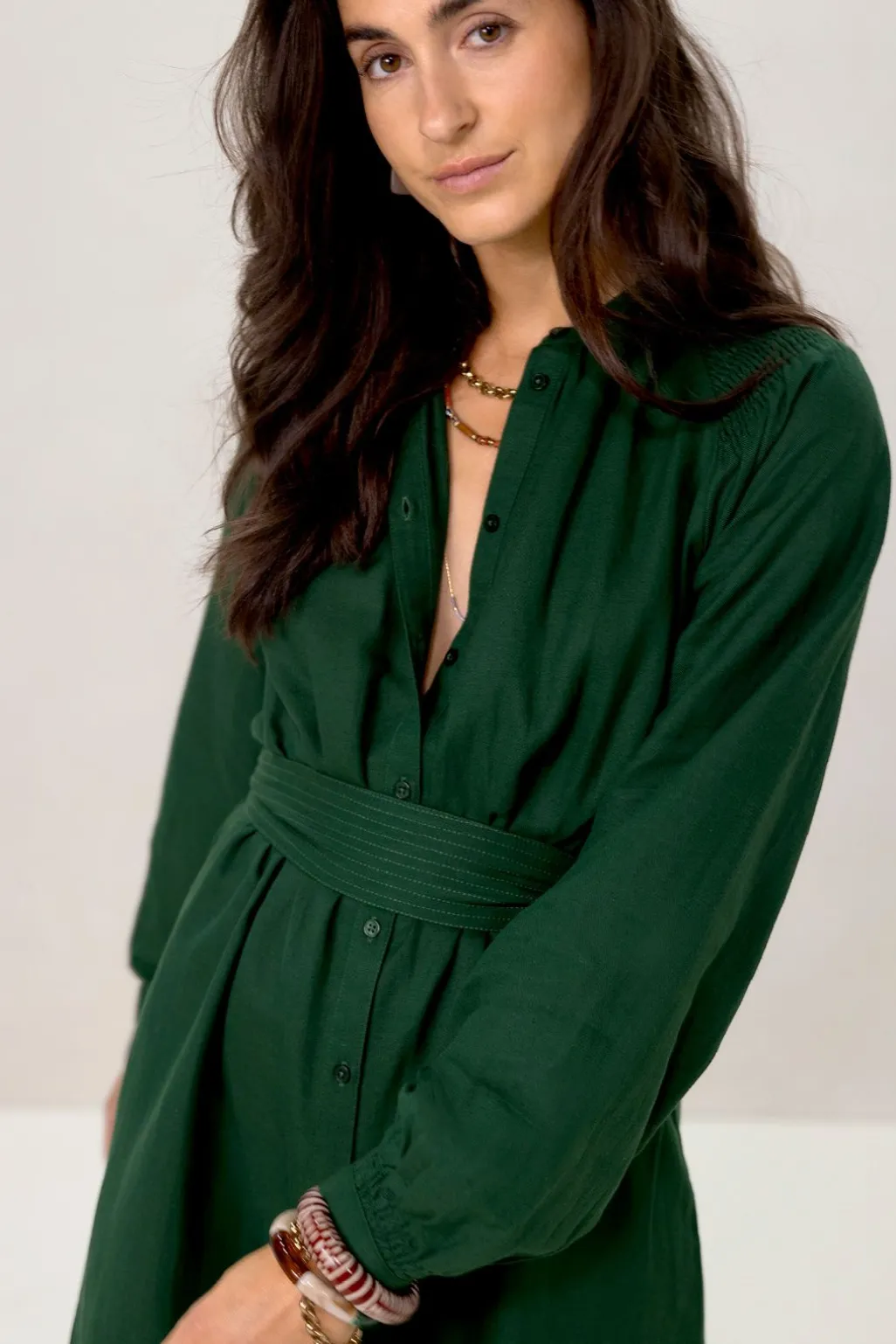 Donkergroene midi jurk met riem