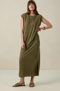 Donkergroene mouwloze maxi jurk