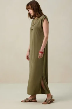 Donkergroene mouwloze maxi jurk