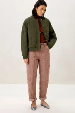 Donkergroene quilted bomber jas